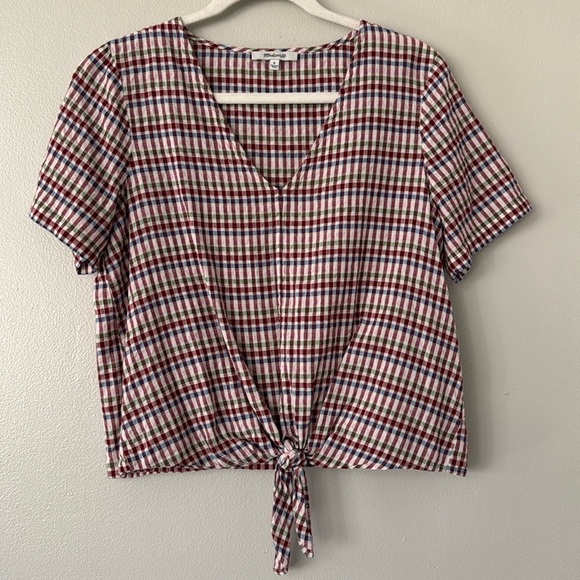 Madewell Novel Tie-Front Top in Rainbow Gingham Check - Picture 2 of 4